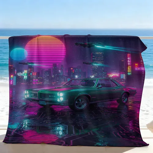 Miniatura 7 de Cyber Synthwave GTO - Manta de franela retro neón, súper suave y acogedora, manta versátil para decoración de dormitorio y sofá