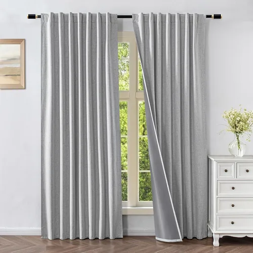 Miniatura 38 de Cortinas opacas para sala de estar, cortinas 100% opacas de 90 pulgadas de largo, juego de 2 paneles de 2 paneles, con aislamiento térmico, pestaña