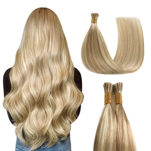 Miniatura 27 de Sunya Extensiones de cabello humano con punta en I Tip, 1.76 oz, 50 mechones por paquete, extensiones de cabello con queratina previamente unidas