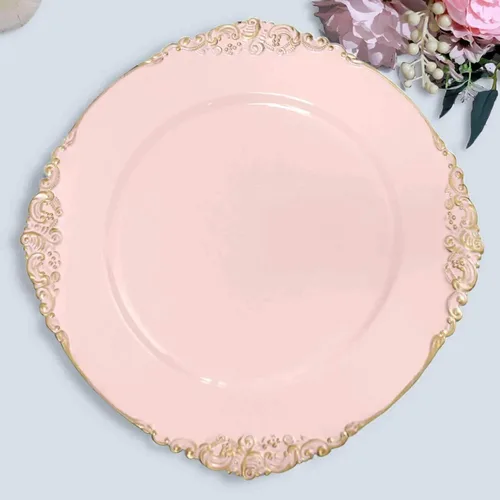 Miniatura 11 de Efavormart - Paquete de 6 platos barrocos redondos de oro rosa de 13 pulgadas, borde en relieve de hojas, perfecto para decoración de catering