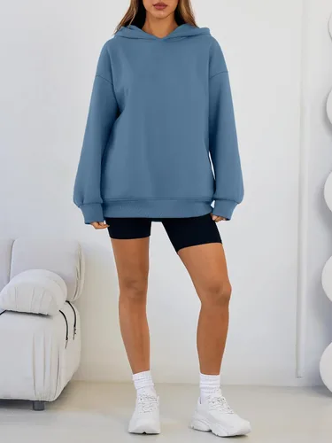 Miniatura 6 de Trendy Queen Sudaderas con capucha de gran tamaño para mujer, cómodas sudaderas de otoño a la moda 2025, trajes casuales de forro polar con bolsillos