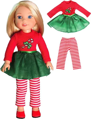 American Fashion World Set de Vestido Tutu de Cane de Caramelo para Muñecas de 14 Pulgadas | Incluye Leggings | Calidad Premium y Diseño Moderno |