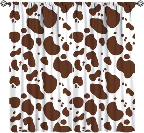 Miniatura 34 de Cortinas con estampado de piel de vaca, cortinas de piel de granja occidental, cortinas rústicas de granja de vaca marrón y blanca para niños, Piel