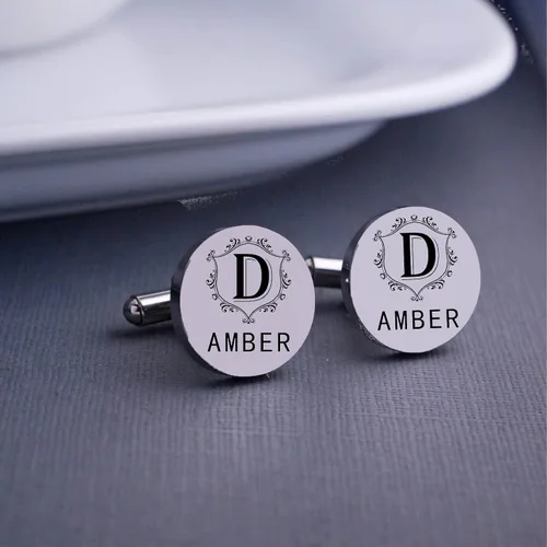 Miniatura 4 de ROSI - Juego de gemelos personalizados de acero inoxidable con inicial y clip de corbata para hombres, bodas, negocios, grabado, gemelos, regalos
