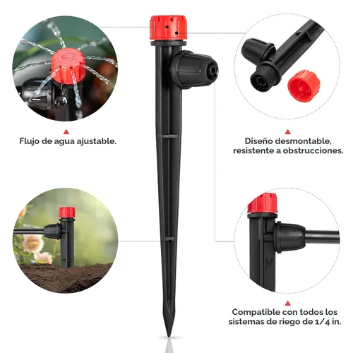 Miniatura 2 de Emisores de riego por goteo para tubos de riego por goteo de 1/4 de pulgada, goteros de flujo de agua ajustables de 360 grados en estaca de flecha