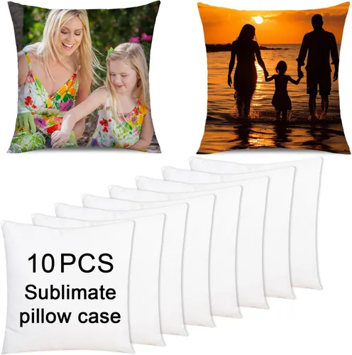 OKBA 10 fundas de almohada de sublimación en blanco de 16 x 16 pulgadas, fundas de cojín blancas de satén brillante, fundas de almohada de