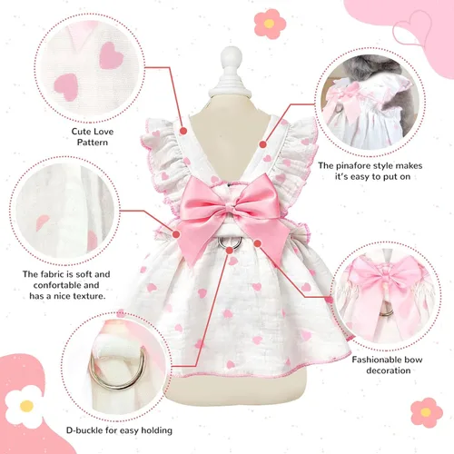 Miniatura 4 de Vestidos para perros pequeños, hembra, perro, gato, vestido lindo de algodón extra de verano, decoración de lazo, traje de cumpleaños, ropa de Rosa