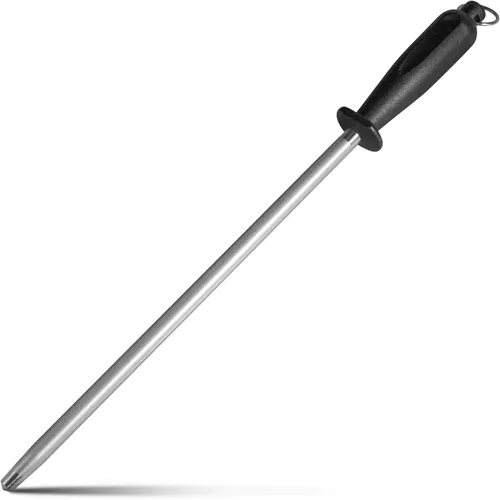 Afilador de acero de 10 pulgadas, afilador de cuchillos profesional de acero cepillado de diamante, negro B tipo-negro