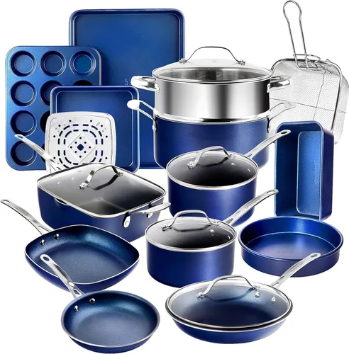 Granitestone Ceraluxe - Juego de 20 utensilios de cocina de cerámica antiadherentes, juego completo de ollas y sartenes antiadherentes con juego de