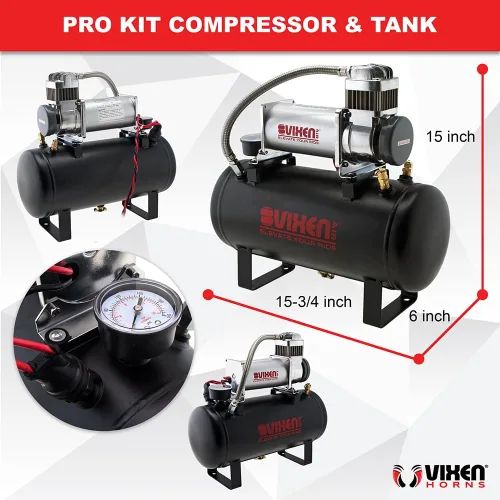 Miniatura 3 de Vixen Horns Kit de bocina de tren para camiones/coche/semi. Sistema completo a bordo: compresor de aire de 200 psi, tanque de 2.5 galones, 4