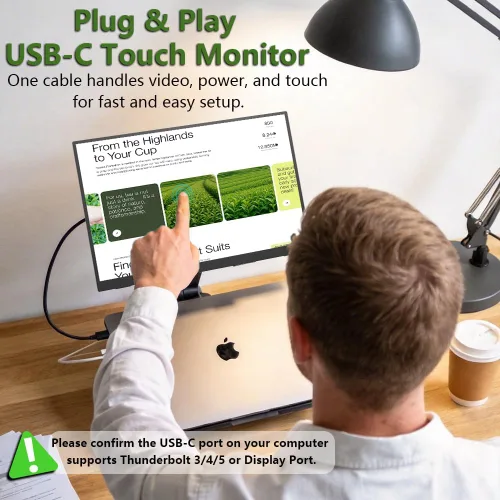 Miniatura 3 de Monitor portátil con pantalla táctil de 14 pulgadas, monitor vertical IPS HDR de 16:10 1920 × 1200, compatible con VESA, segunda pantalla USB-C