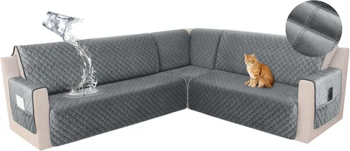 Miniatura 17 de HDCAXKJ Funda seccional de esquina impermeable para sofá de terciopelo en forma de L, fundas para sofá para mascotas, perros, suaves, resistentes