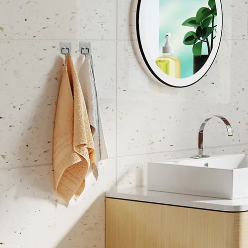 Miniatura 3 de Ganchos de pared autoadhesivos de metal resistentes – Ganchos de acero inoxidable impermeables para colgar toallas, abrigos/llaves, adhesivo fuerte