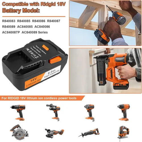 Miniatura 3 de ARyee Batería de repuesto de 18V 6000mAh compatible con taladro RIDGID 18V R840087 R840083 R840086 R840085 R840084 AC840085 AC840086 AC840087P