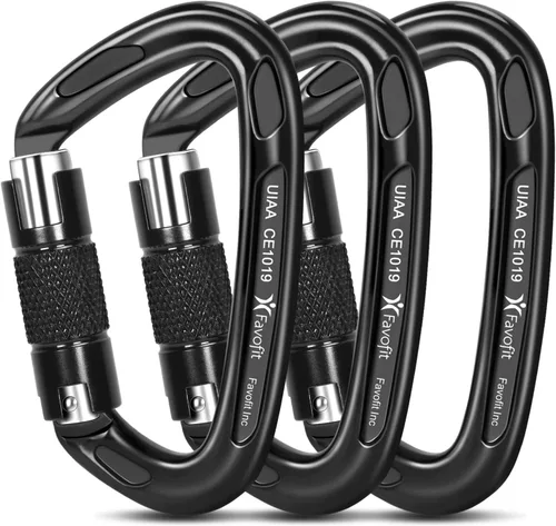 UIAA Certified 25kN-42kN Climbing Carabiners - Favofit Heavy Duty Locking Carabiner Clips with Twist or Screw Lock - Professional Rock Climbing Gear