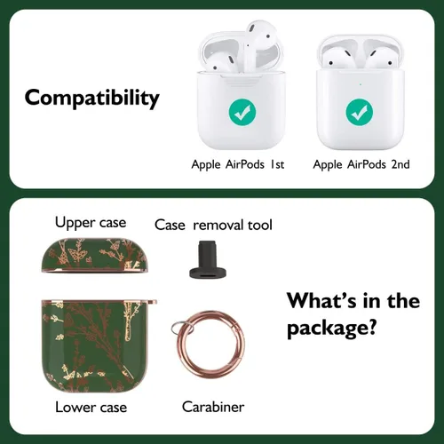 Miniatura 2 de TATOFY Funda protectora para AirPods 1 y 2, elegante funda protectora duradera con patrones de flores bonitas y llavero con clip