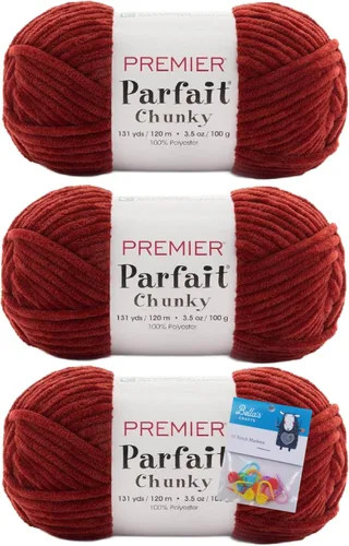 Miniatura 18 de Premier Yarns Parfait - Paquete de 3 unidades de felpilla gruesa de 3.5 onzas, peso supervoluminoso, paquete de 3 unidades con soportes para puntada