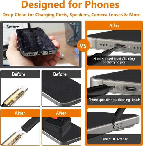 Miniatura 2 de Kit de limpieza de teléfono celular, kit de limpieza para iPhone para puerto de carga, kit de limpieza de teclado para Airpods/Android/USB