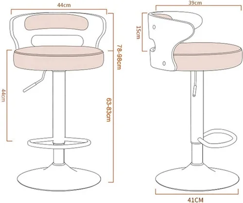 Miniatura 2 de Taburetes de bar altos, elegante taburete de bar de altura ajustable de tela con respaldo medio de madera y base cromada, taburete de bar