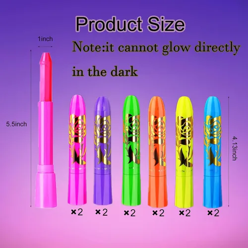 Miniatura 2 de 12 piezas de pintura corporal y facial que brilla en la oscuridad, maquillaje de pintura facial neón en barras que brillan bajo luz UV, kits