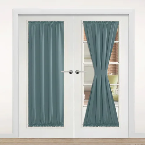 Miniatura 54 de NICETOWN Cortinas opacas unicolor con aislamiento térmico para puerta francesa, granja, oscurecimiento de habitación, puertas y ventanas de Marrón