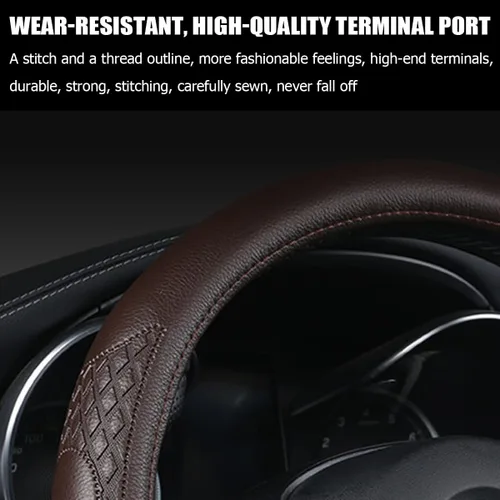 Miniatura 2 de AUCELI Funda para volante de automóvil, 14 1/2-15 pulgadas, antideslizante, protector de volante automotriz de cuero suave transpirable, accesorios