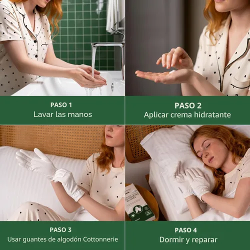 Miniatura 4 de Cottonnerie - 4 pares de guantes de algodón orgánico para manos secas para dormir, guantes hidratantes durante la noche, guantes hidratantes