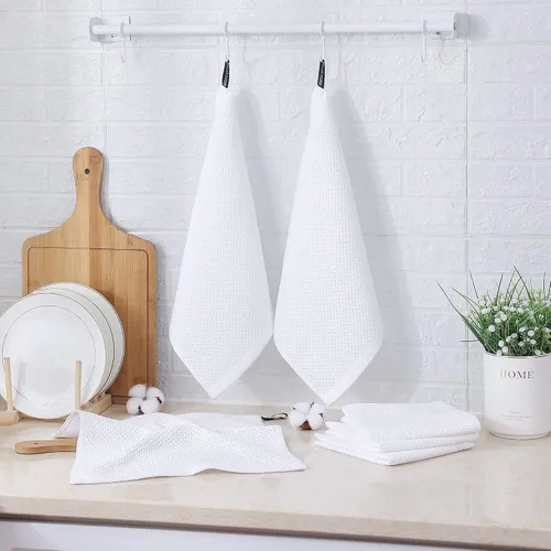 Miniatura 6 de Kitinjoy - Paños de cocina de 100 % algodón, tela de tejido gofrado, paño de limpieza ultrasuave, absorbente y de secado rápido. Blanco
