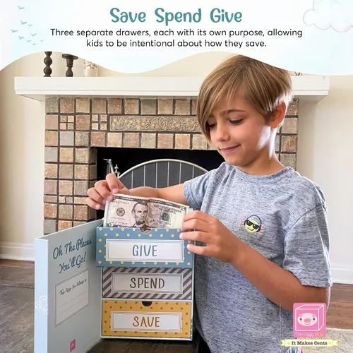 Miniatura 5 de Hucha para ahorrar gastos Enseña a los niños a ahorrar dinero y dar Tres cajones para billetes y monedas Ideal para regalos