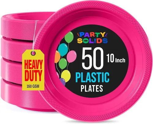 Miniatura 16 de Exquisite Party Solids - Platos de plástico naranja para suministros de fiesta, platos desechables de 10 pulgadas, 50 piezas, juego de vajilla