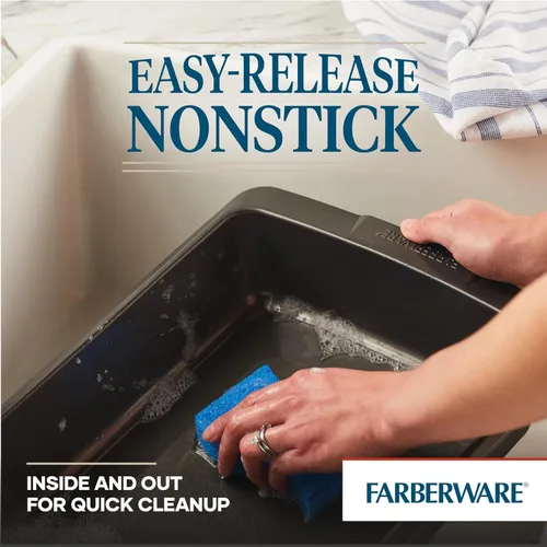 Miniatura 5 de Farberware Bakeware - Sartén antiadherente para asar con estante en U, 14.75 pulgadas x 10.75 pulgadas, color gris