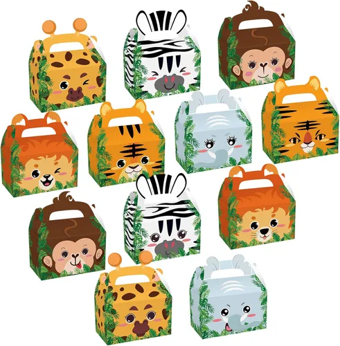 Cieovo Paquete de 24 cajas de cartón para fiestas de animales de safari, cajas de regalo para fiestas de animales del zoológico, cajas de regalo