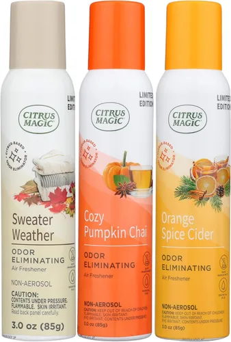 Miniatura 12 de Citrus Magic Edición Limitada Eliminador de olor natural – Aerosol ambientador, sidra de especias de naranja, 3 onzas, paquete de 3