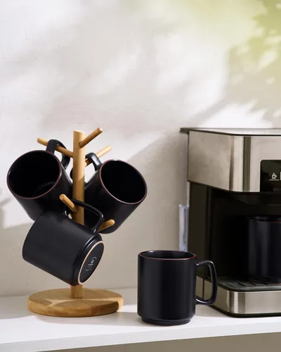 Miniatura 8 de famiware Juego de 6 tazas de café Nebula de 14 onzas, juego de tazas de cerámica con asa para café con leche, té, leche, capuchino, cacao, negro mate
