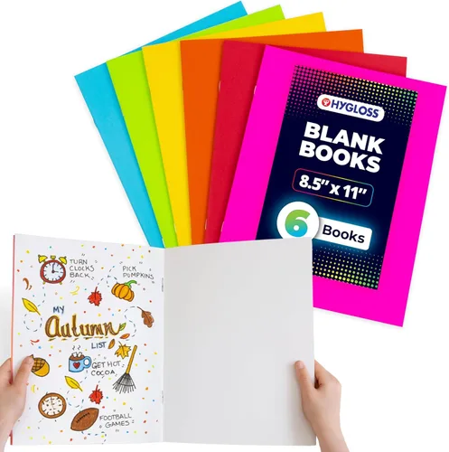 Hygloss Blank Books - Bulk 6 Pack – 8.5" x 11" A4 Assorted Colors – Paperback Blank Books for Kids to Write Stories, Doodle Art – Plain Drawing