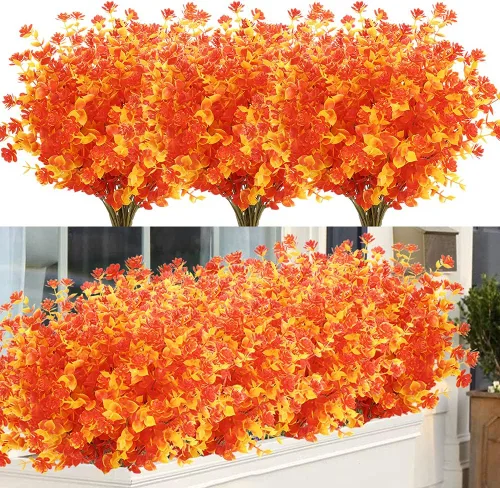 6 paquetes de flores artificiales de otoño que no se decoloran, plantas artificiales de otoño para interiores y exteriores, vegetación falsa para