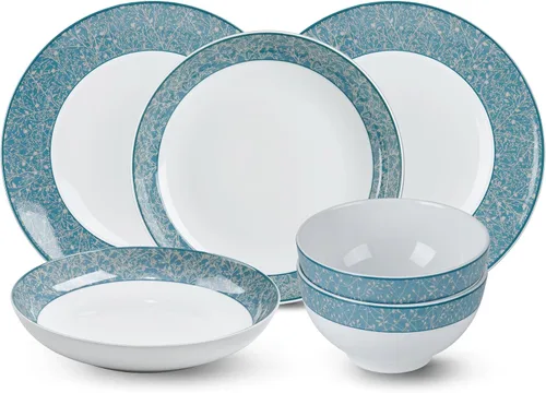 Minh Long - Juego de vajilla de porcelana de 6 piezas, resistente a los platos, cuencos, astillamientos y arañazos, apto para horno hasta 482°F, no