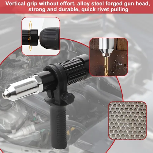 Miniatura 5 de Adaptador de pistola de remache para automóvil, kit de adaptador de pistola de remache de acero de aleación con asa de agarre y 4 cabezas de remache