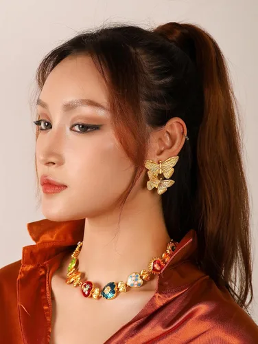 Miniatura 2 de OJERRY Aretes de corazón de mariposa chapados en oro para mujeres, accesorios de regalo para niñas adolescentes, cosas de moda