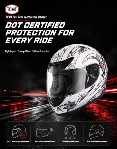 Miniatura 2 de TCMT Tamaño-M DOT Casco de motocicleta con mariposa, tapa abatible, cara completa, para la calle, para bicicleta de tierra, casco para adultos, ATV