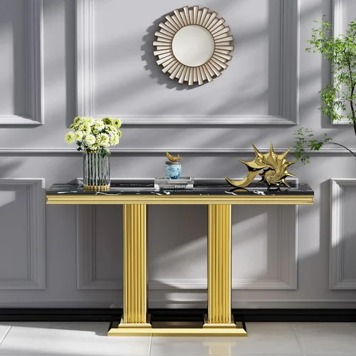 Miniatura 22 de SSLine Mesa de Centro Rectangular de Mármol Sintético para Sala de Estar, Mesa Central Moderna de Mármol Blanco de Lujo con Base Doble en Forma de U