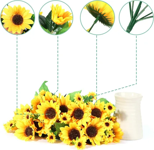 Miniatura 5 de Flores artificiales con jarrón de cerámica para decoración de otoño, 5 arreglos florales de seda falsos, centros de mesa de flores artificiales
