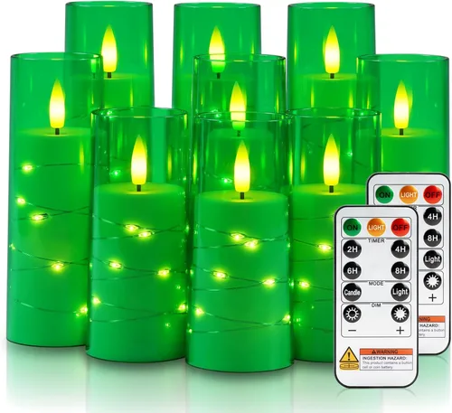 Miniatura 15 de Raycare Vela sin llama con temporizador remoto, 7 velas LED de acrílico parpadeantes con cuerda de estrella integrada para Navidad, boda, decoración