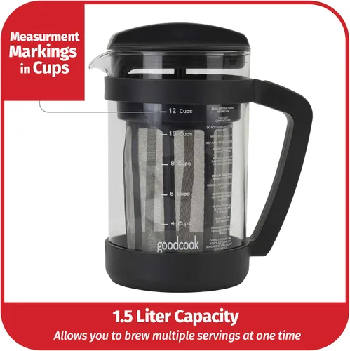 Miniatura 4 de GoodCook Koffe - Cafetera de vidrio de 1,5 L con marco de plástico sin BPA