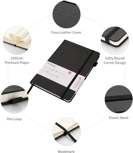 Miniatura 3 de Cuadernos forrados para diario, con lazo para bolígrafo. Cuadernos de tapa dura para trabajo, papel grueso de 100 Gsm con bolsillo