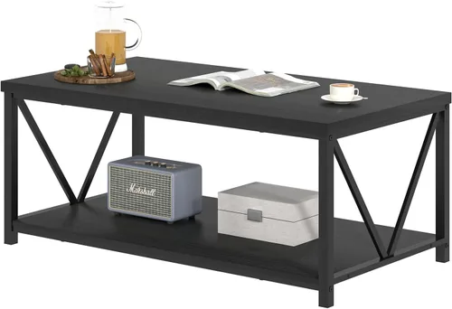 Miniatura 8 de EXCEFUR Mesa de centro pequeña, mesas modernas para sala de estar con estante de almacenamiento, mesa central rectangular de madera rústica, mesa