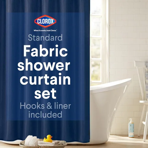 Miniatura 16 de CLOROX Cortina de ducha para baño con juego de forro de PEVA impermeable y liviano, tamaño estándar para baño, con imanes con peso y 12 ganchos