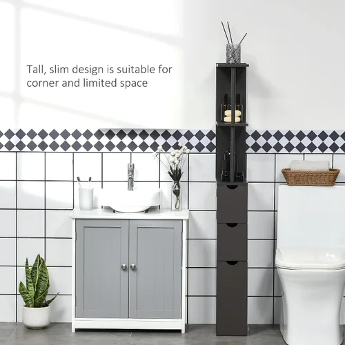 Miniatura 5 de HOMCOM Armario de almacenamiento de baño de 54 pulgadas de alto, torre de lino independiente con estante de 2 niveles y cajones, organizador de piso
