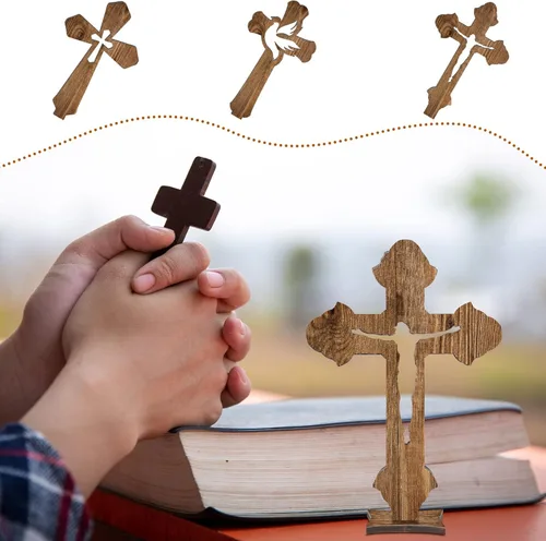 Miniatura 3 de Kathfly 24 cruces de madera de Pascua para manualidades, decoración de bautismo, católica, rústica, sin terminar, para centros de mesa, decoración