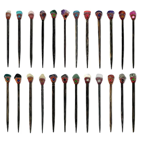 Miniatura 8 de Mia Jewel Shop - Varillas de madera con piedras preciosas curativas naturales surtidas – Palillos para el cabello hechos a mano para mujeres